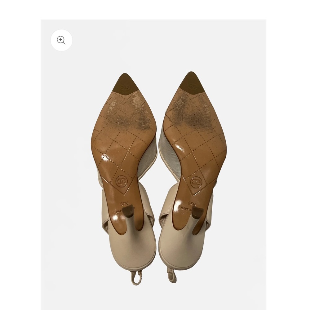 CHANEL Beige and Cream Mesh Slingback Heels - Picture 6 of 6